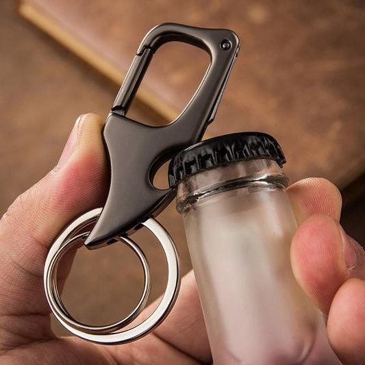 Ouvre-bouteille pendentif multifonctionnel, porte-clés à double anneau en métal