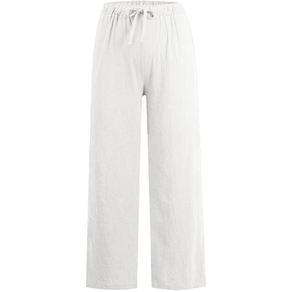 Pantalon large d'été en coton et lin pour femmes