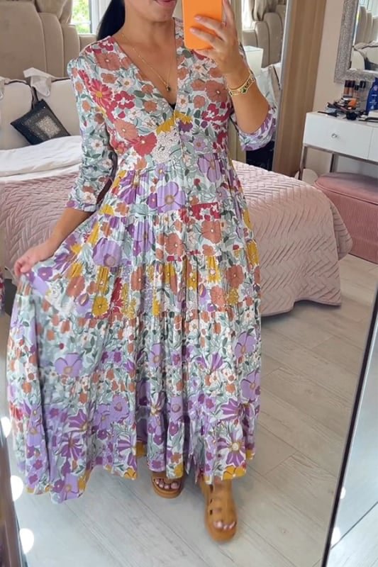 🔥Offre spéciale💃Robe longue à ourlet à volants et imprimé floral