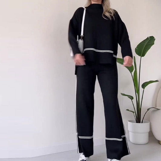 Ensemble de détente tricoté pour femme avec pantalon micro-évasé