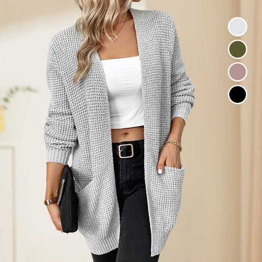 Pull cardigan décontracté en tricot avec poches pour femme