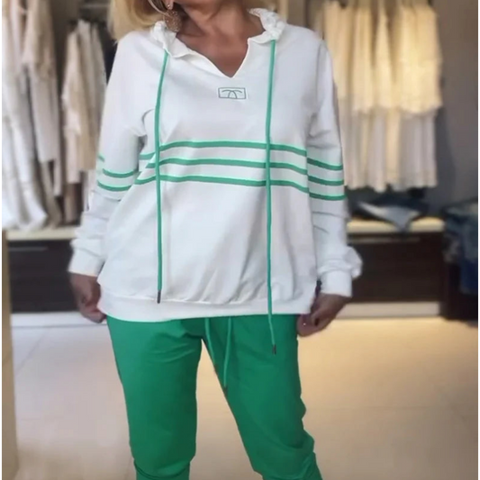 Ensemble sweat-shirt à capuche et pantalon rayé pour femme