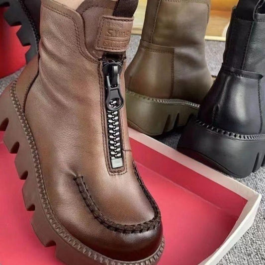 Bottes courtes rétro chaudes en cuir PU pour femme