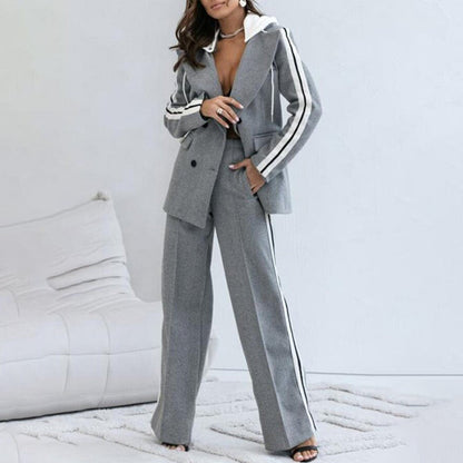 🎅Soldes de Noël - 50 % de réduction🎄Ensemble 2 pièces blazer gris décontracté et pantalon large pour femme