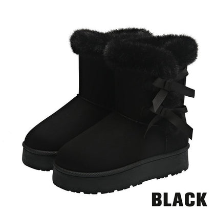 Bottes de Neige Classiques à Doublure en Peluche avec Nœud et Plateforme pour Femmes