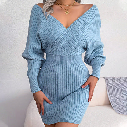 🎅Soldes de Noël - 50 % de réduction🎄Mini-robe sexy en tricot à manches longues chauve-souris